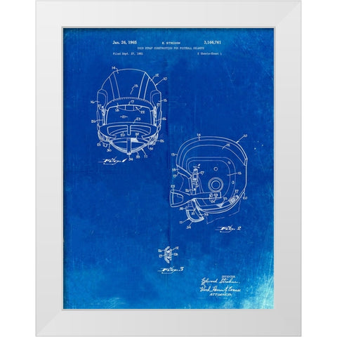 PP419-Faded Blueprint Face Mask Football Helmet 1965 Patent  White Modern Wood Framed Art Print by Borders, Cole