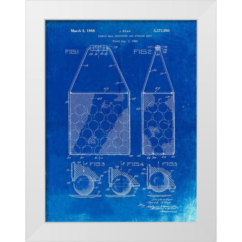 PP436-Faded Blueprint Tennis Hopper Patent Poster White Modern Wood Framed Art Print by Borders, Cole