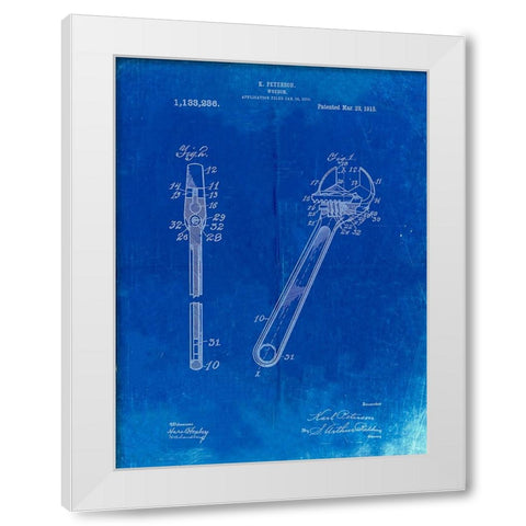 PP437-Faded Blueprint Crecent Wrench 1915 Patent Poster White Modern Wood Framed Art Print by Borders, Cole