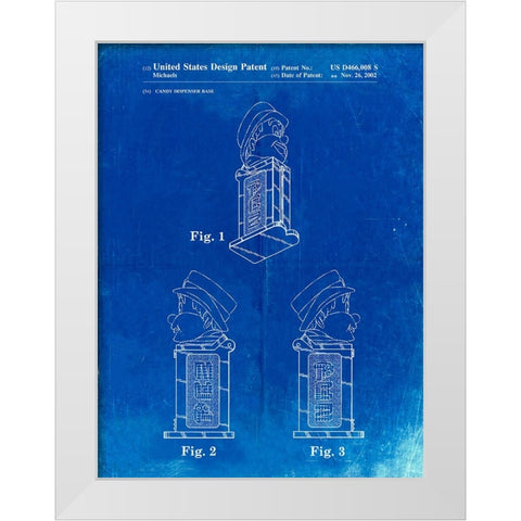 PP441-Faded Blueprint Pez Dispenser Patent Poster White Modern Wood Framed Art Print by Borders, Cole