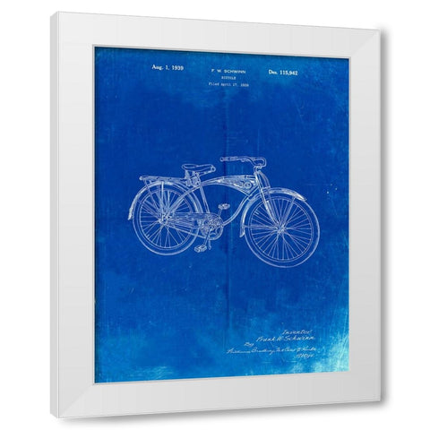 PP446-Faded Blueprint Schwinn 1939 BC117 Bicycle Patent Poster White Modern Wood Framed Art Print by Borders, Cole