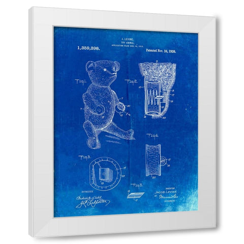 PP452-Faded Blueprint Whistle Teddy Bear 1919 Patent Poster White Modern Wood Framed Art Print by Borders, Cole