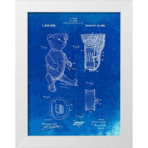 PP452-Faded Blueprint Whistle Teddy Bear 1919 Patent Poster White Modern Wood Framed Art Print by Borders, Cole