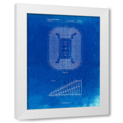 PP453-Faded Blueprint Retractable Arena Seating Patent Poster White Modern Wood Framed Art Print by Borders, Cole