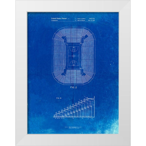 PP453-Faded Blueprint Retractable Arena Seating Patent Poster White Modern Wood Framed Art Print by Borders, Cole