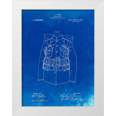 PP465-Faded Blueprint World War 1 Military Coat Patent Poster White Modern Wood Framed Art Print by Borders, Cole