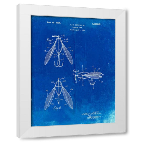 PP476-Faded Blueprint Surface Fishing Lure Patent Poster White Modern Wood Framed Art Print by Borders, Cole