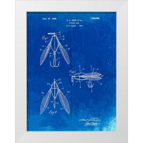 PP476-Faded Blueprint Surface Fishing Lure Patent Poster White Modern Wood Framed Art Print by Borders, Cole