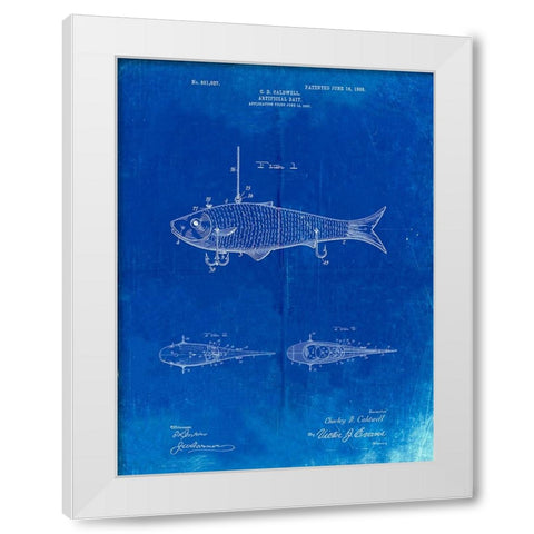 PP485-Faded Blueprint Fishing Artificial Bait Poster White Modern Wood Framed Art Print by Borders, Cole