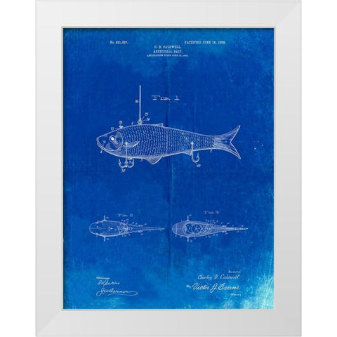 PP485-Faded Blueprint Fishing Artificial Bait Poster White Modern Wood Framed Art Print by Borders, Cole