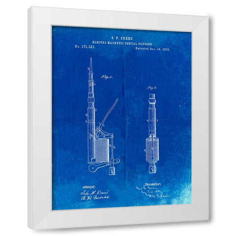 PP491-Faded Blueprint Dentist Drill Patent Poster White Modern Wood Framed Art Print by Borders, Cole