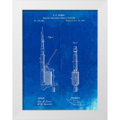 PP491-Faded Blueprint Dentist Drill Patent Poster White Modern Wood Framed Art Print by Borders, Cole