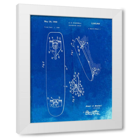 PP492-Faded Blueprint Skateboard Brake Patent Poster White Modern Wood Framed Art Print by Borders, Cole