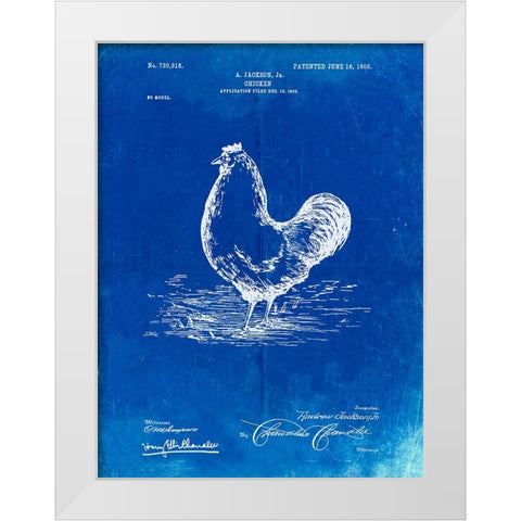 PP497-Faded Blueprint Chicken Patent Poster White Modern Wood Framed Art Print by Borders, Cole
