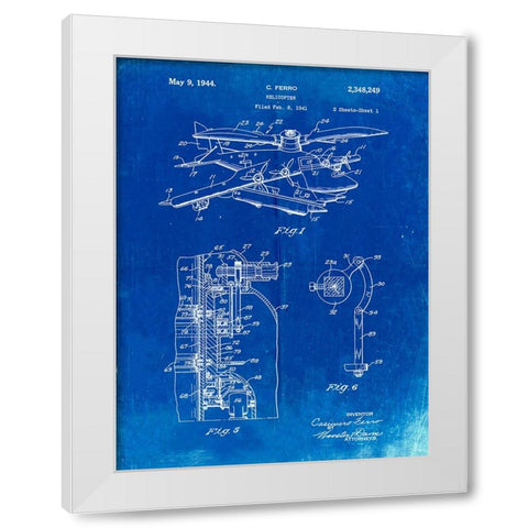 PP500-Faded Blueprint Early Helicopter Patent Poster White Modern Wood Framed Art Print by Borders, Cole