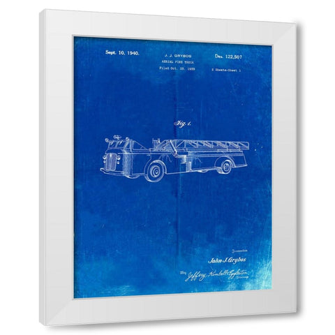 PP506-Faded Blueprint Firetruck 1940 Patent Poster White Modern Wood Framed Art Print by Borders, Cole