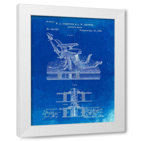 PP510-Faded Blueprint Dentist Chair Patent Poster White Modern Wood Framed Art Print by Borders, Cole