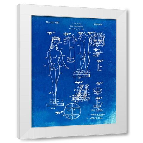 PP512-Faded Blueprint Barbie Doll Original Patent Poster White Modern Wood Framed Art Print by Borders, Cole