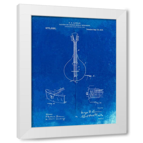 PP514-Faded Blueprint Gibson Mandolin Tailpiece Patent Poster White Modern Wood Framed Art Print by Borders, Cole