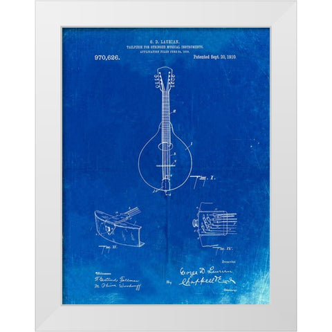PP514-Faded Blueprint Gibson Mandolin Tailpiece Patent Poster White Modern Wood Framed Art Print by Borders, Cole
