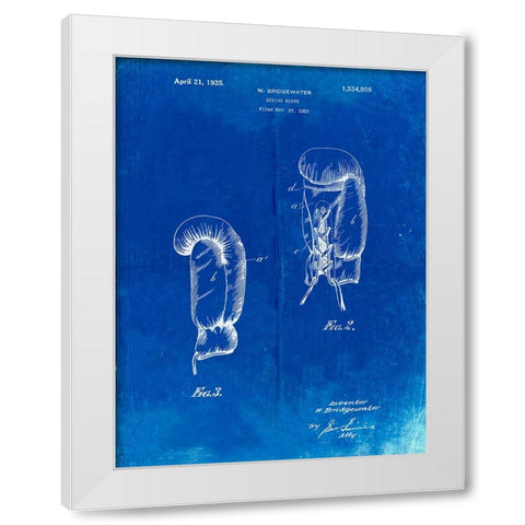PP517-Faded Blueprint Boxing Glove 1925 Patent Poster White Modern Wood Framed Art Print by Borders, Cole