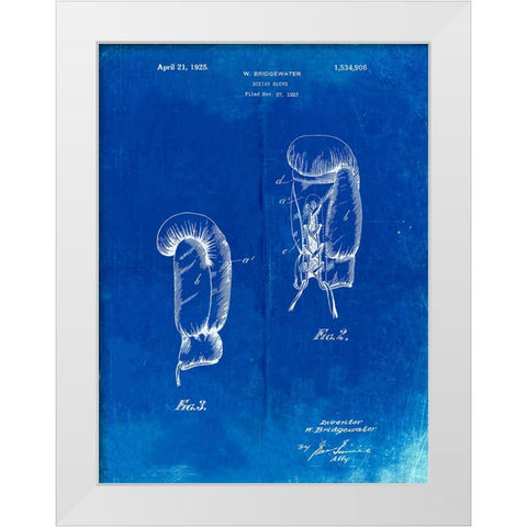 PP517-Faded Blueprint Boxing Glove 1925 Patent Poster White Modern Wood Framed Art Print by Borders, Cole