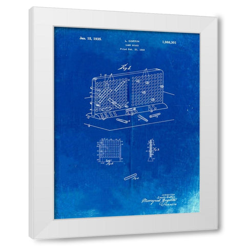 PP519-Faded Blueprint Battleship Game Patent Poster White Modern Wood Framed Art Print by Borders, Cole