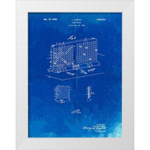 PP519-Faded Blueprint Battleship Game Patent Poster White Modern Wood Framed Art Print by Borders, Cole