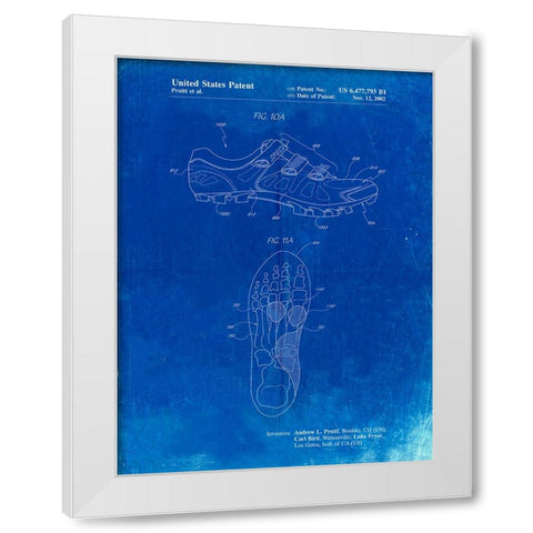 PP527-Faded Blueprint Cycling Shoes Patent Poster White Modern Wood Framed Art Print by Borders, Cole