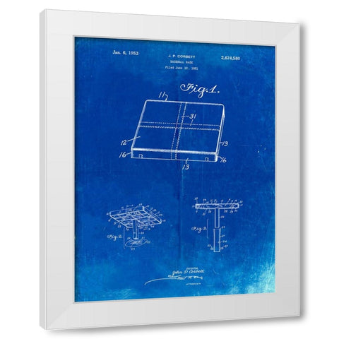 PP540-Faded Blueprint Soccer Ball 1985 Patent Poster White Modern Wood Framed Art Print by Borders, Cole