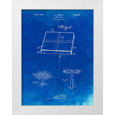 PP540-Faded Blueprint Soccer Ball 1985 Patent Poster White Modern Wood Framed Art Print by Borders, Cole