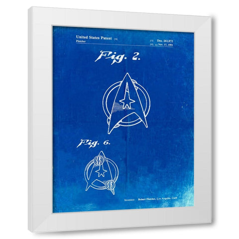 PP544-Faded Blueprint Star Trek Star Fleet Insignia Patent Poster White Modern Wood Framed Art Print by Borders, Cole