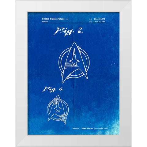 PP544-Faded Blueprint Star Trek Star Fleet Insignia Patent Poster White Modern Wood Framed Art Print by Borders, Cole