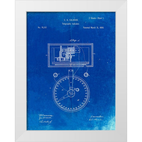 PP546-Faded Blueprint Stock Telegraphic Ticker 1868 Patent Poster White Modern Wood Framed Art Print by Borders, Cole