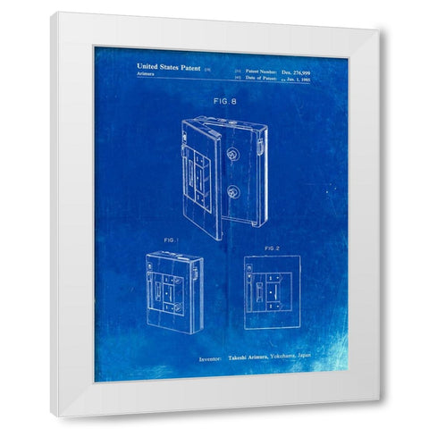 PP551-Faded Blueprint Toshiba Walkman Patent Poster White Modern Wood Framed Art Print by Borders, Cole