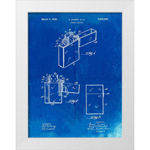 PP553-Faded Blueprint Zippo Lighter Patent Poster White Modern Wood Framed Art Print by Borders, Cole
