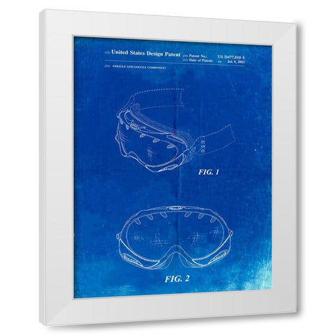 PP554-Faded Blueprint Ski Goggles Patent Poster White Modern Wood Framed Art Print by Borders, Cole