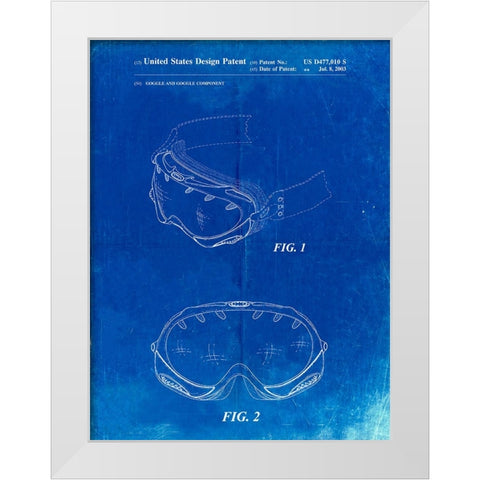PP554-Faded Blueprint Ski Goggles Patent Poster White Modern Wood Framed Art Print by Borders, Cole