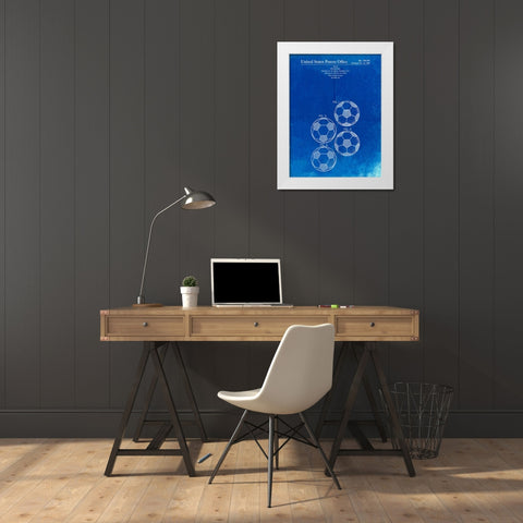 PP587-Faded Blueprint Soccer Ball 4 Image Patent Poster White Modern Wood Framed Art Print by Borders, Cole