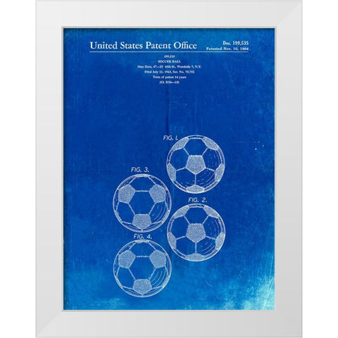 PP587-Faded Blueprint Soccer Ball 4 Image Patent Poster White Modern Wood Framed Art Print by Borders, Cole