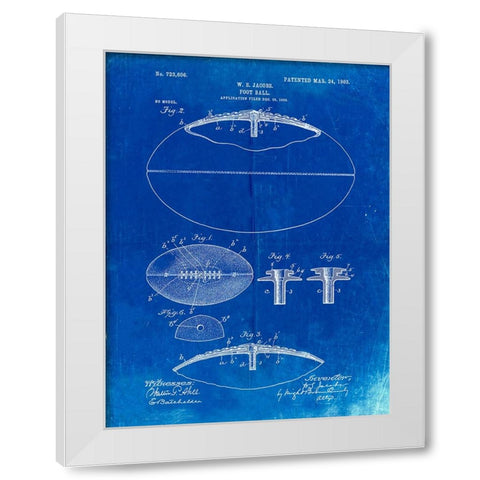 PP601-Faded Blueprint Football Game Ball 1902 Patent Poster White Modern Wood Framed Art Print by Borders, Cole