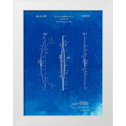 PP603-Faded Blueprint Bill Folberth Archery Bow Patent Poster White Modern Wood Framed Art Print by Borders, Cole