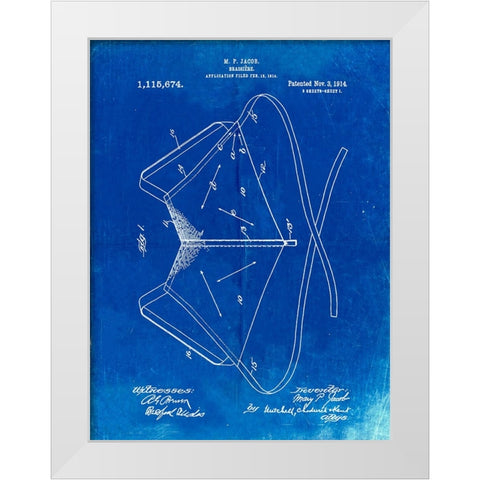 PP604-Faded Blueprint Brassiere (Bra) 1914 Patent Poster White Modern Wood Framed Art Print by Borders, Cole