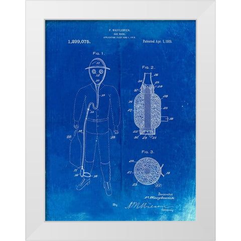 PP607-Faded Blueprint Gas Mask 1918 Patent Poster White Modern Wood Framed Art Print by Borders, Cole