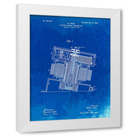PP608-Faded Blueprint Tesla Electric Circuit Controller Poster White Modern Wood Framed Art Print by Borders, Cole