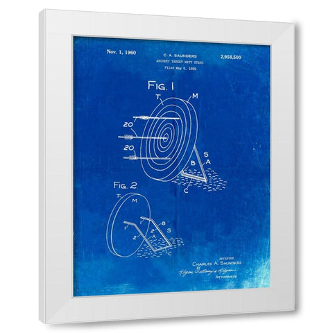 PP613-Faded Blueprint Archery Target and Stand Patent Poster White Modern Wood Framed Art Print by Borders, Cole