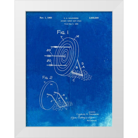 PP613-Faded Blueprint Archery Target and Stand Patent Poster White Modern Wood Framed Art Print by Borders, Cole