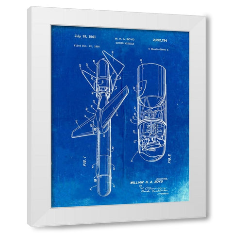 PP624-Faded Blueprint Cold War Era Guided Missile Patent Poster White Modern Wood Framed Art Print by Borders, Cole