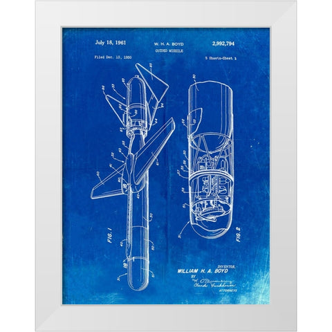PP624-Faded Blueprint Cold War Era Guided Missile Patent Poster White Modern Wood Framed Art Print by Borders, Cole