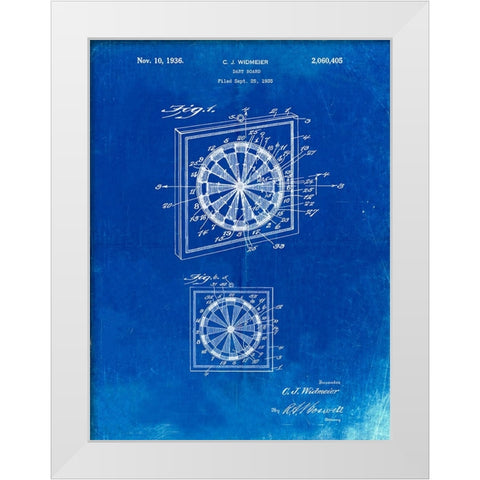 PP625-Faded Blueprint Dart Board 1936 Patent Poster White Modern Wood Framed Art Print by Borders, Cole